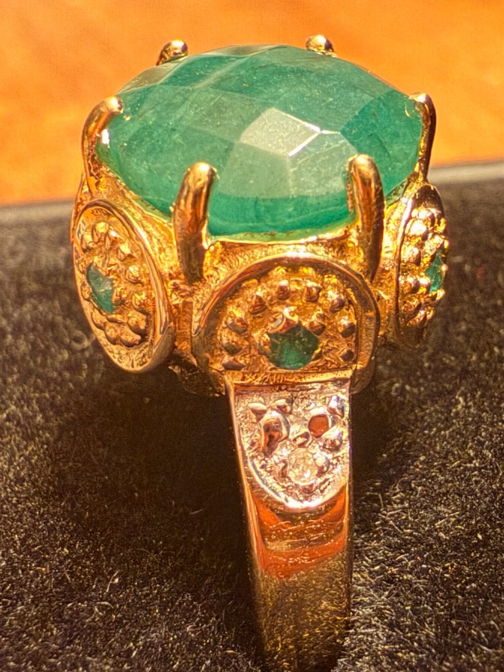 14K Yellow Gold Over Sterling Silver 3.22 CTW AAA Emerald & Diamond Ring Size 7 - Picture 13 of 14